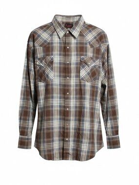 Plains Western Wear Shirt Mens Big Man 3X Brown Black Cream Plaid Pearl Snap